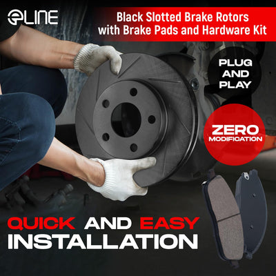 R1 Concepts Brake Rotors - Slotted - Black w/ Semi-Met Pads Hdw Fits Toyota FJ