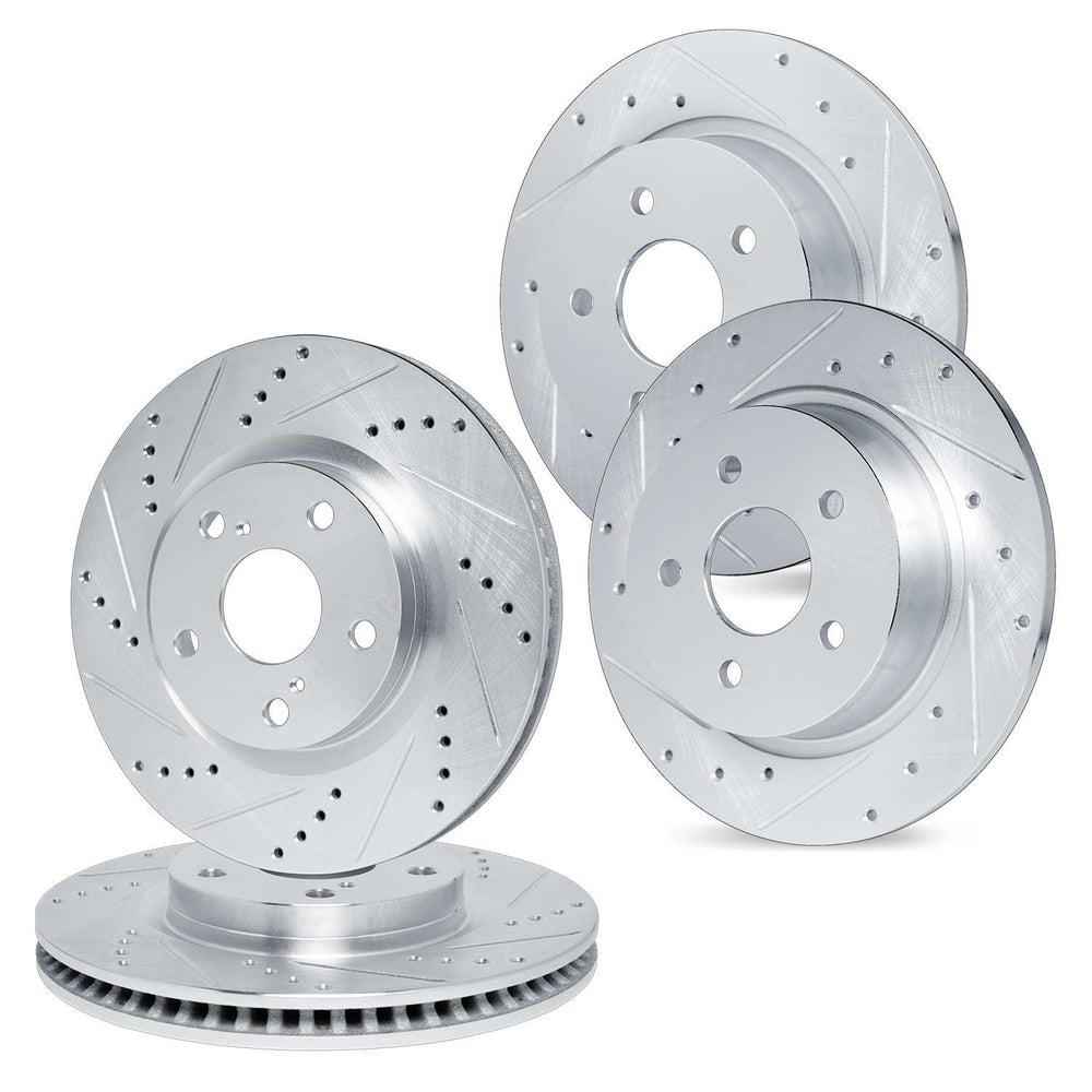 R1 00-10 Pontiac Vibe Front & Rear Drilled & Slotted Silver Brake Rotor Set