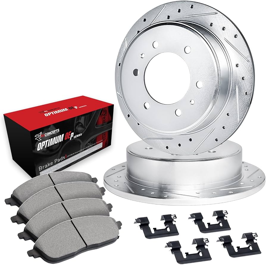 R1 Concepts Silver Drilled Slotted Rotors with 5000 Oep Brake Pads Hdw Fits Chevrolet LUV