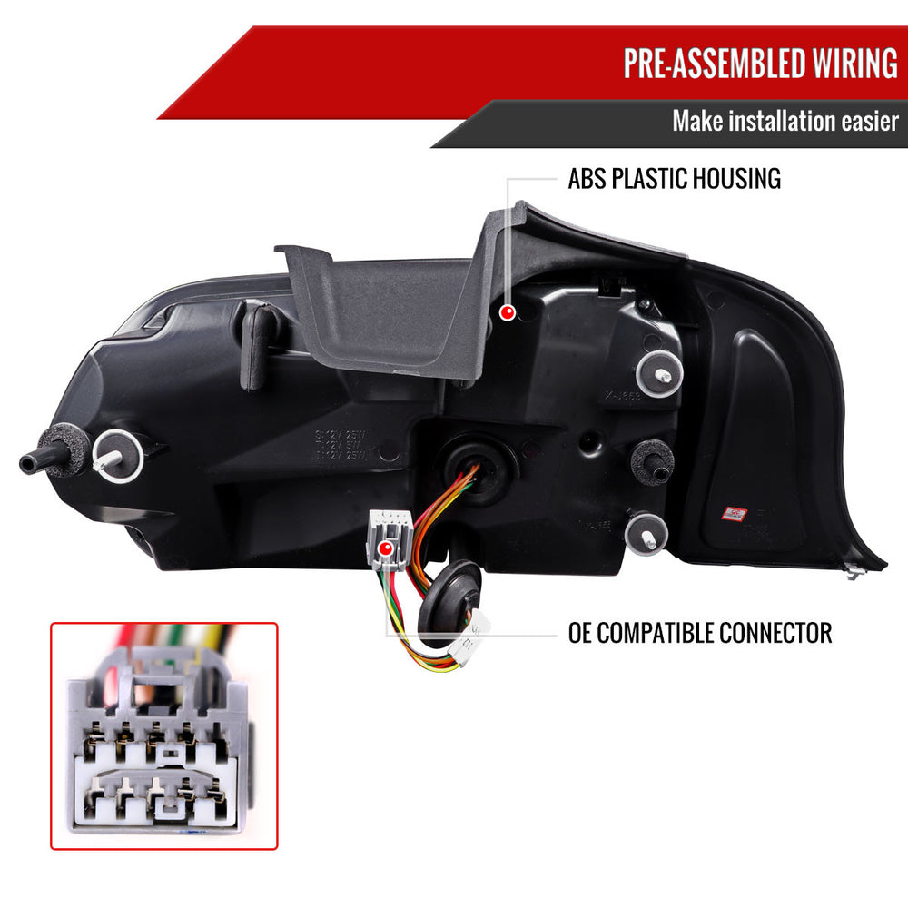 WHITE LED SEQUENTIAL TAIL LIGHT FULL GLOSSY BLACK HOUSING CLEAR LENS - US SPEC VEHICLES ONLY - MUSTANG COUPE AND CONVERTIBLE