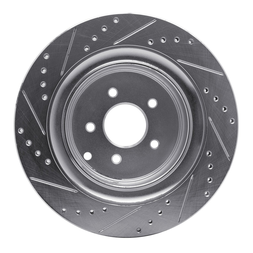 R1 09-24 Infiniti Q70L Rear Right Drilled & Slotted Black Brake Rotor