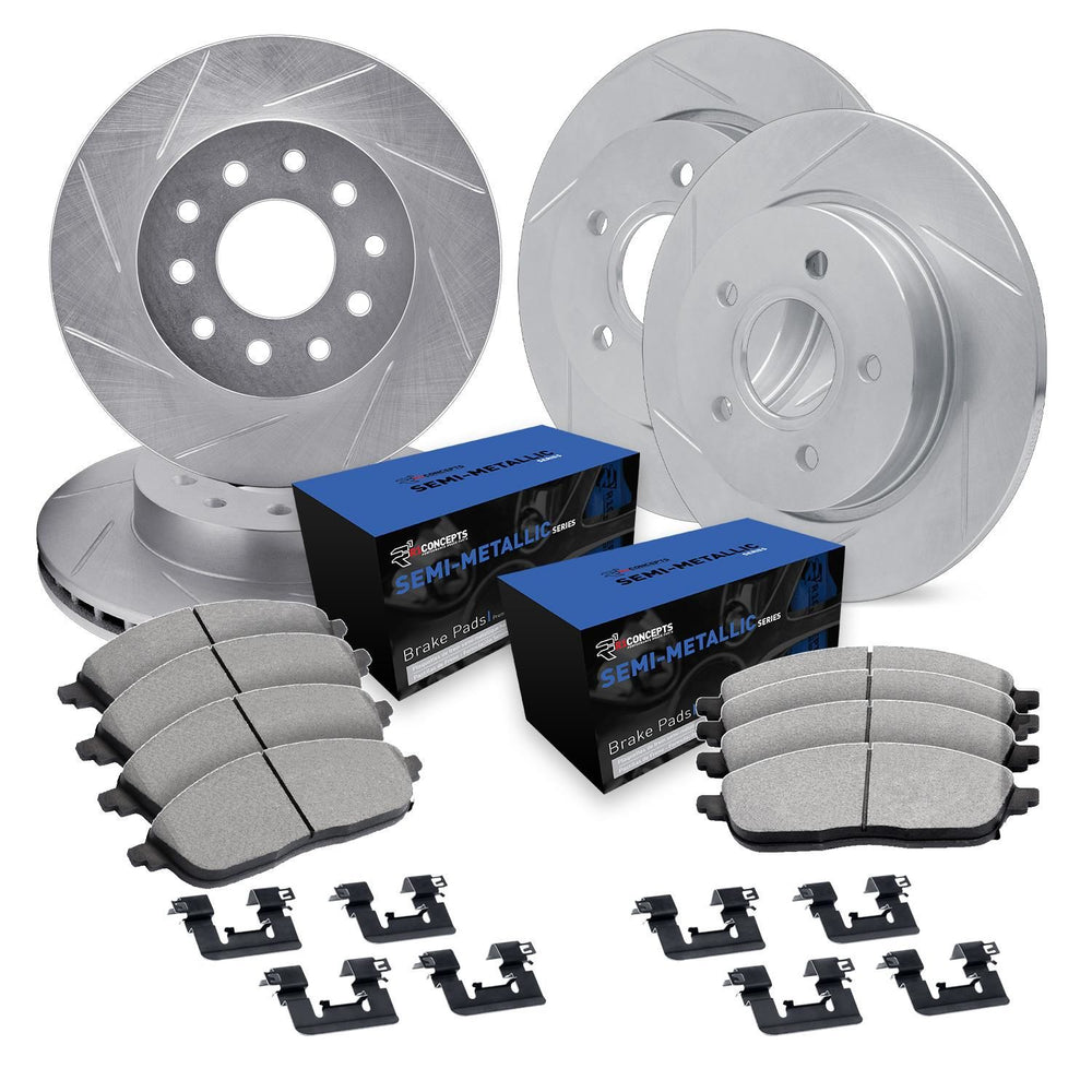 R1 Concepts Brake Rotors - Slotted - Silver w/ Semi-Met Pads Hdw Fits Jeep Grand