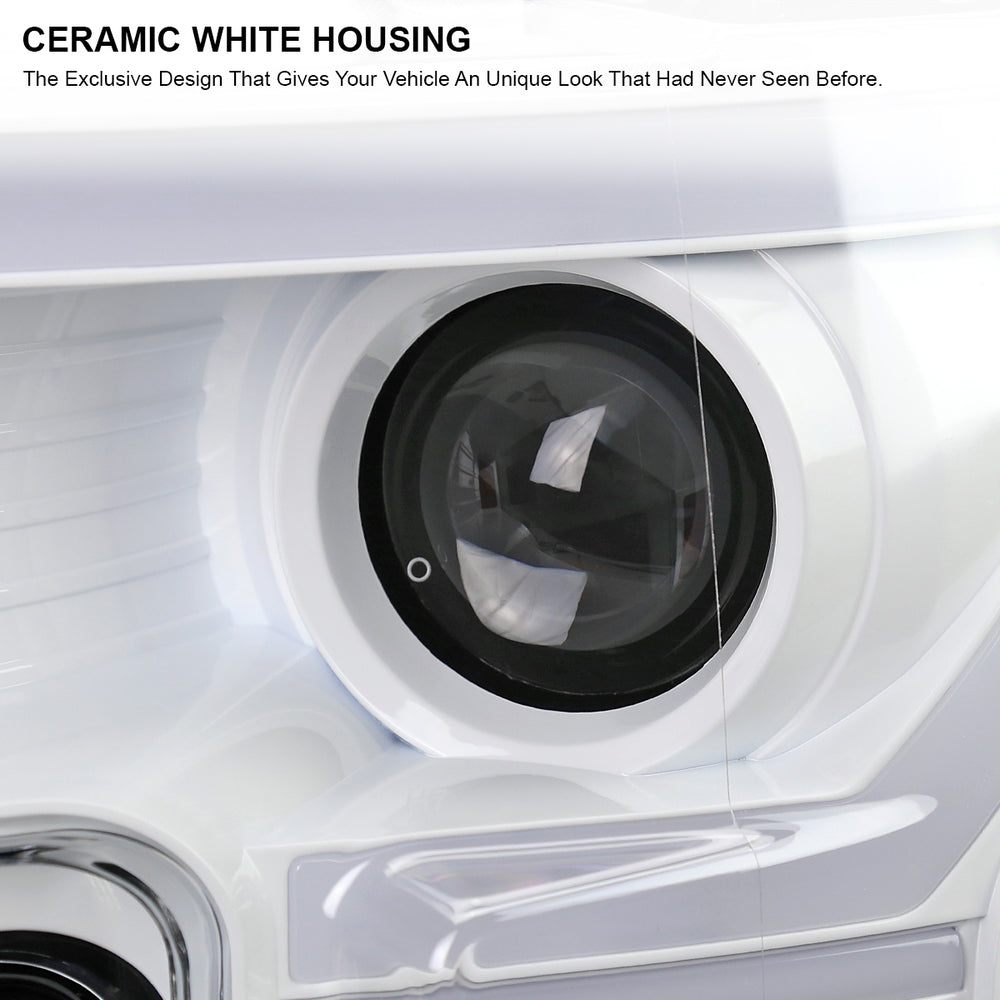 PROJECTOR HEADLIGHTS WITH LED BAR WHITE HOUSING AND CLEAR LENS AMBER REFLECTOR - SWITCHBACK TURN SIGNAL