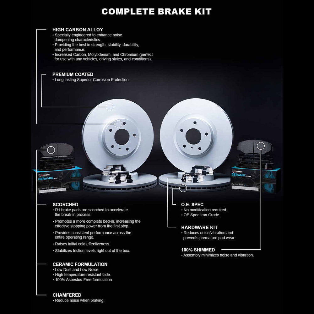 R1 Concepts Brake Rotor- Carbon Coated with Ceramic Pads Hdw Fits Ford Explorer