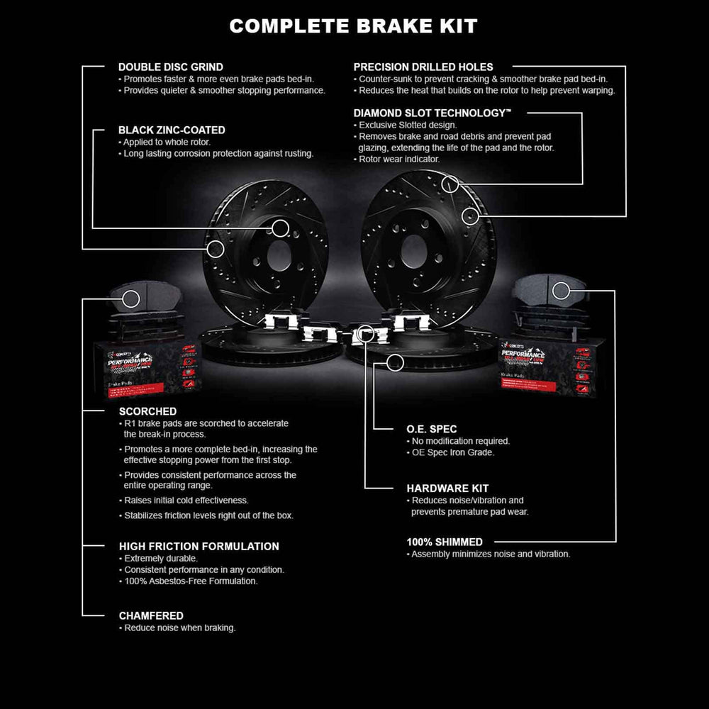 R1 eLINE Series Brake Rotors - D/S - Black - Perf Off-Road/Tow Pads - Hdw