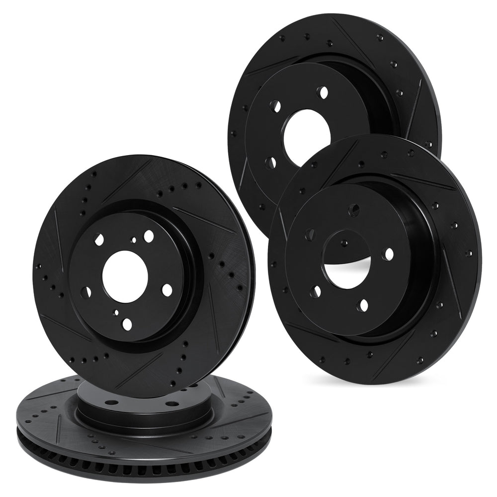 R1 09-14 Subaru Impreza Front & Rear Drilled & Slotted Black Brake Rotor Set