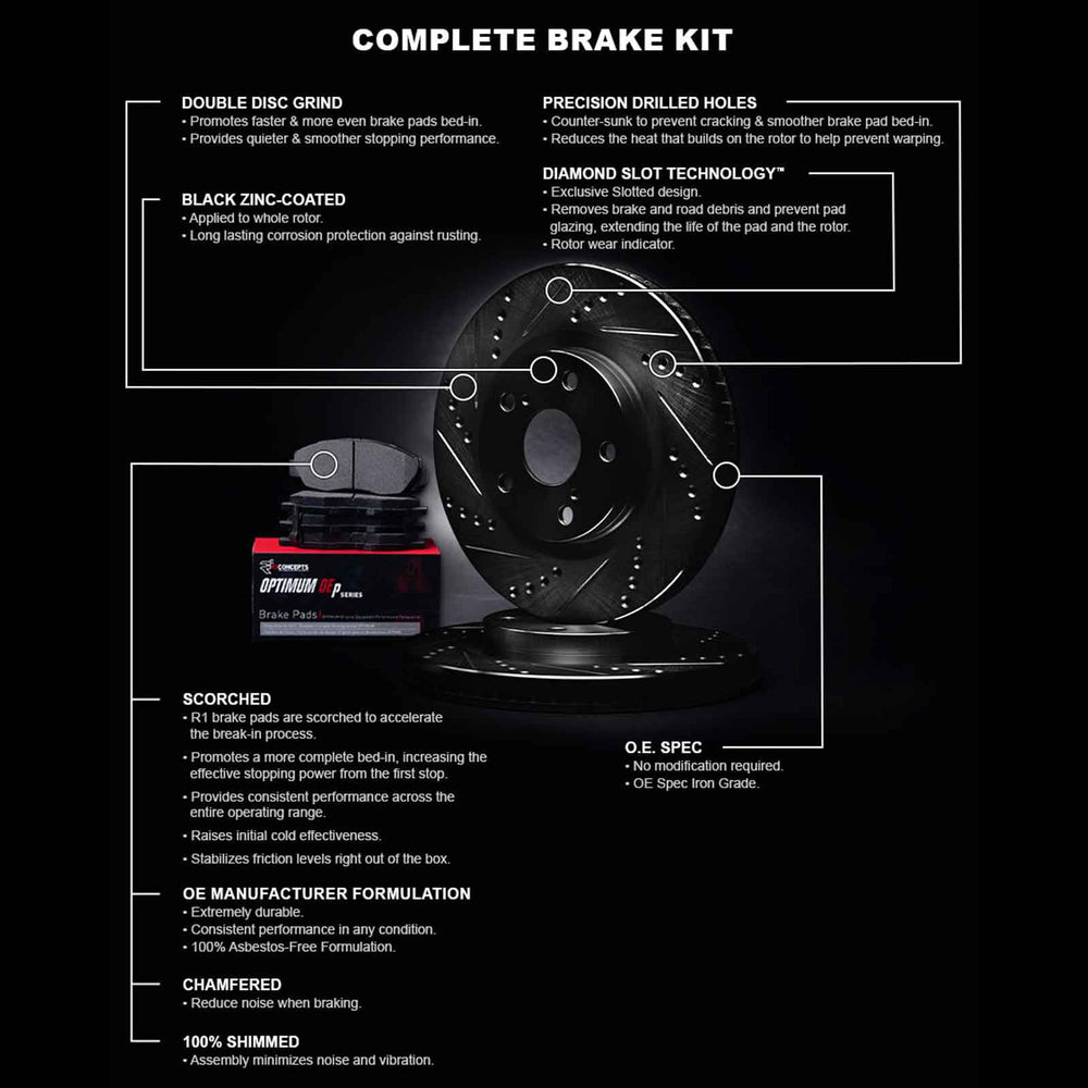 R1 Concepts Hi-Carbon Alloy GEOMET Coated Rotor - Dimpled and Slotted Fits BMW 230i
