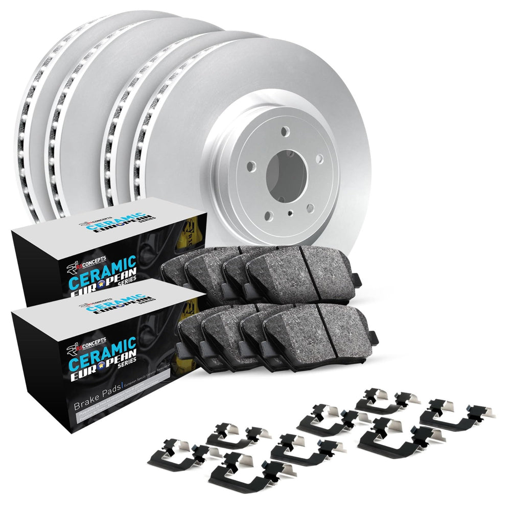 R1 12-18 Ford Focus Front & Rear Carbon Coated Brake Rotor Set w/Euro Ceramic Pads and Hardware