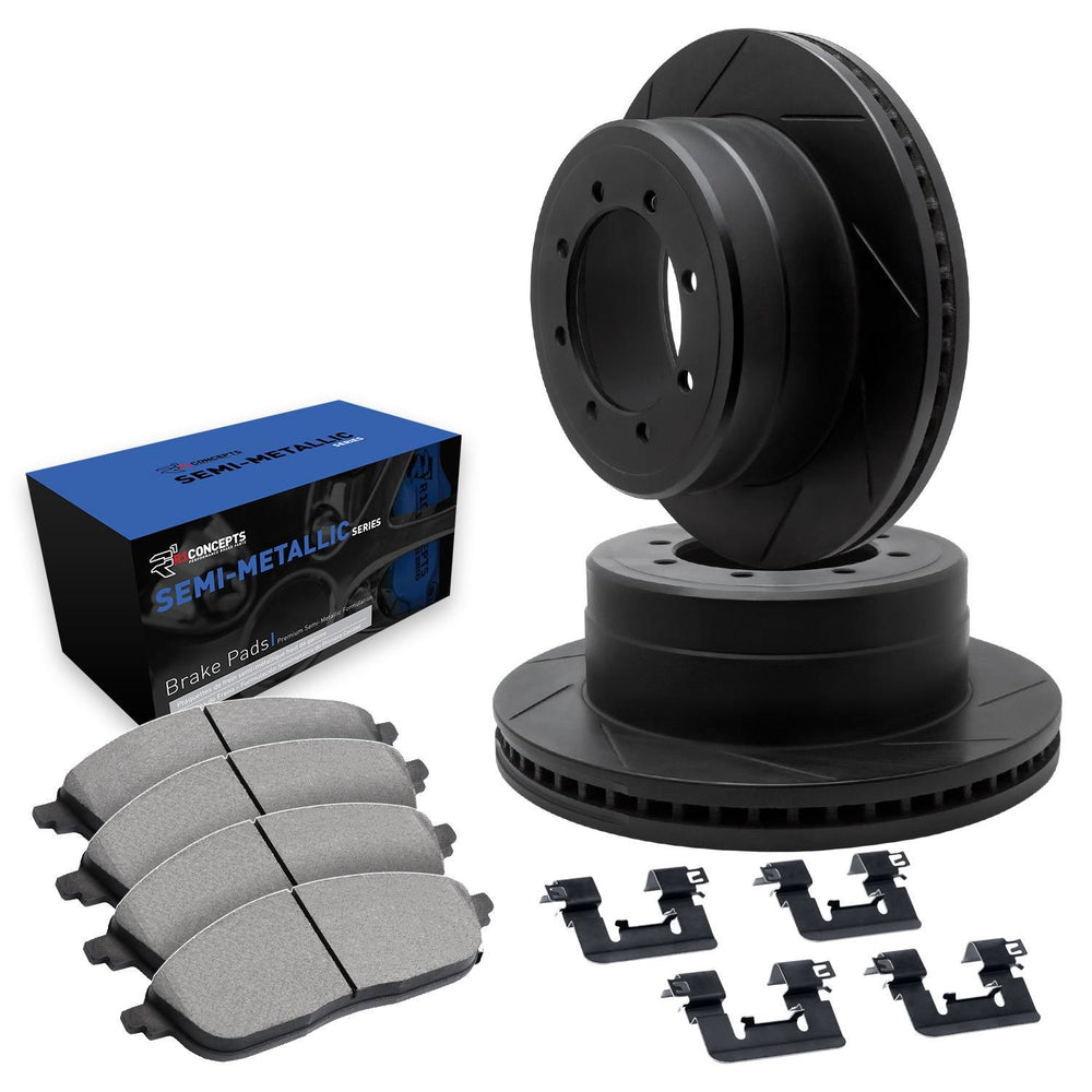 R1 Concepts Brake Rotors - Slotted - Black w/ Semi-Met Pads Hdw Fits Chevrolet Avalanche