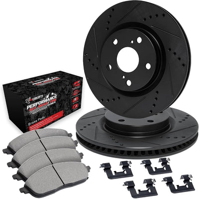 R1 eLINE Series Brake Rotors - D/S - Black - Perf Off-Road/Tow Pads - Hdw Fits Ford Explorer