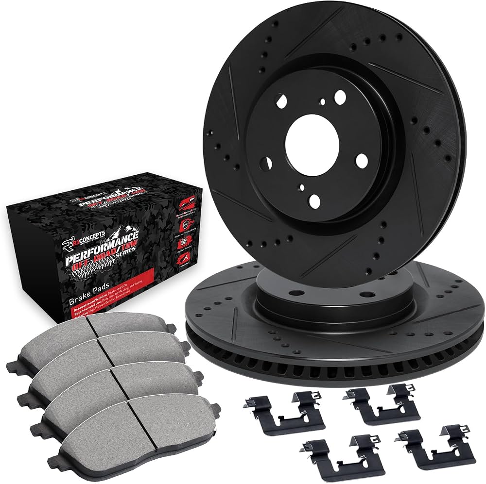 R1 eLINE Series Brake Rotors - D/S - Black - Perf Off-Road/Tow Pads - Hdw Fits Ford Explorer