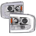 PROJECTOR HEADLIGHTS WITH LED BAR CHROME HOUSING AND CLEAR LENS AMBER REFLECTOR