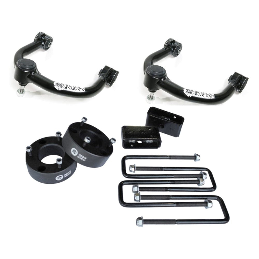Freedom Offroad 3 Inch Front Strut Spacer/2 Inch Rear Lift Blocks w/ U Bolts and Front Upper Control Arms Freedom Off-Road - FO-F604-2ALFO-F704FU