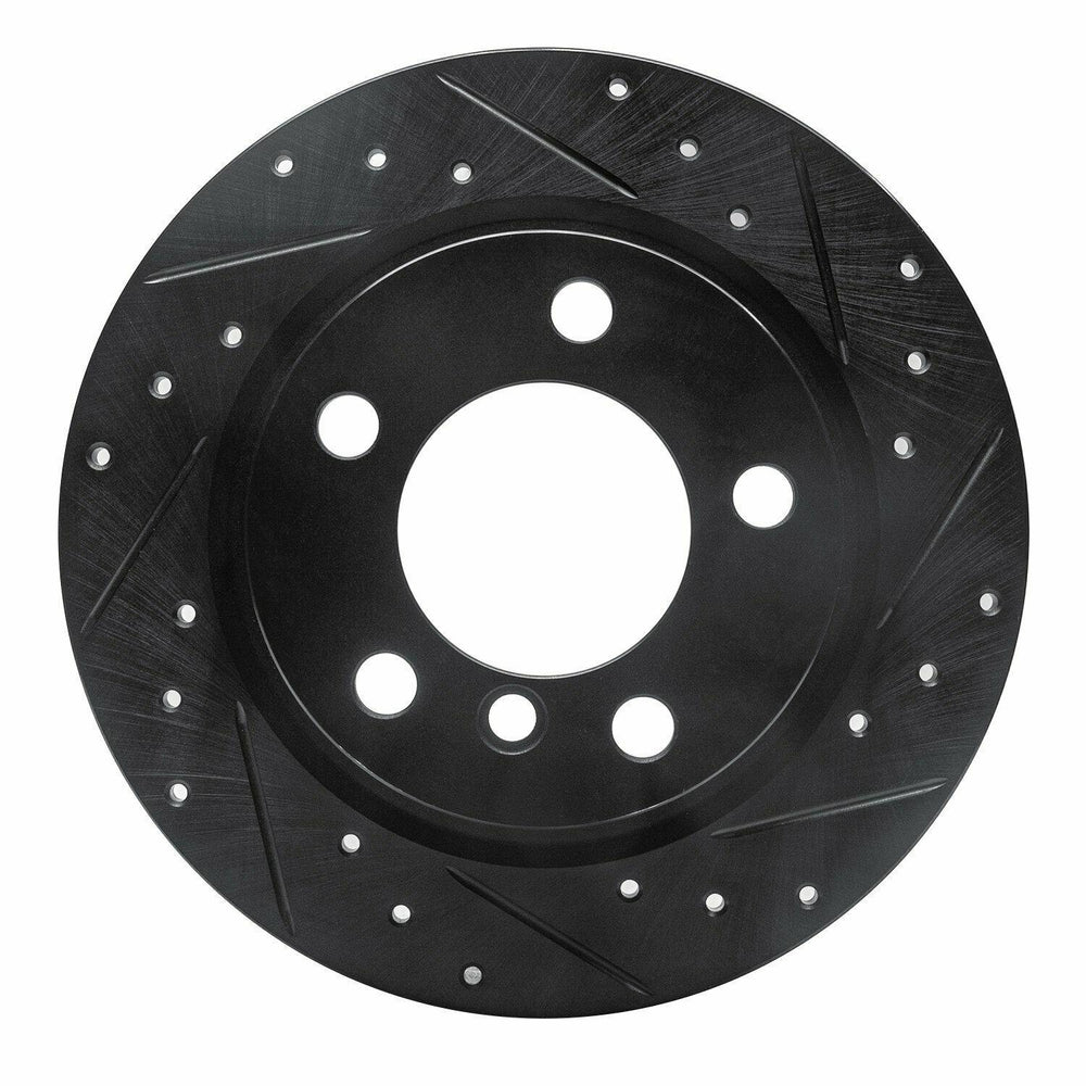R1 11-16 Mini Cooper Countryman Rear Right Drilled & Slotted Black Brake Rotor
