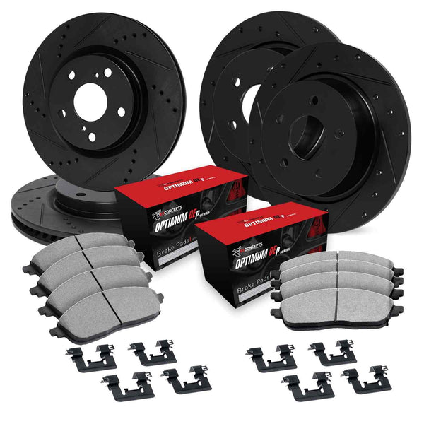 R1 18-22 Mitsubishi Outlander PHEV Front & Rear Drill/Slot Black Rotors w/Optimum Pads