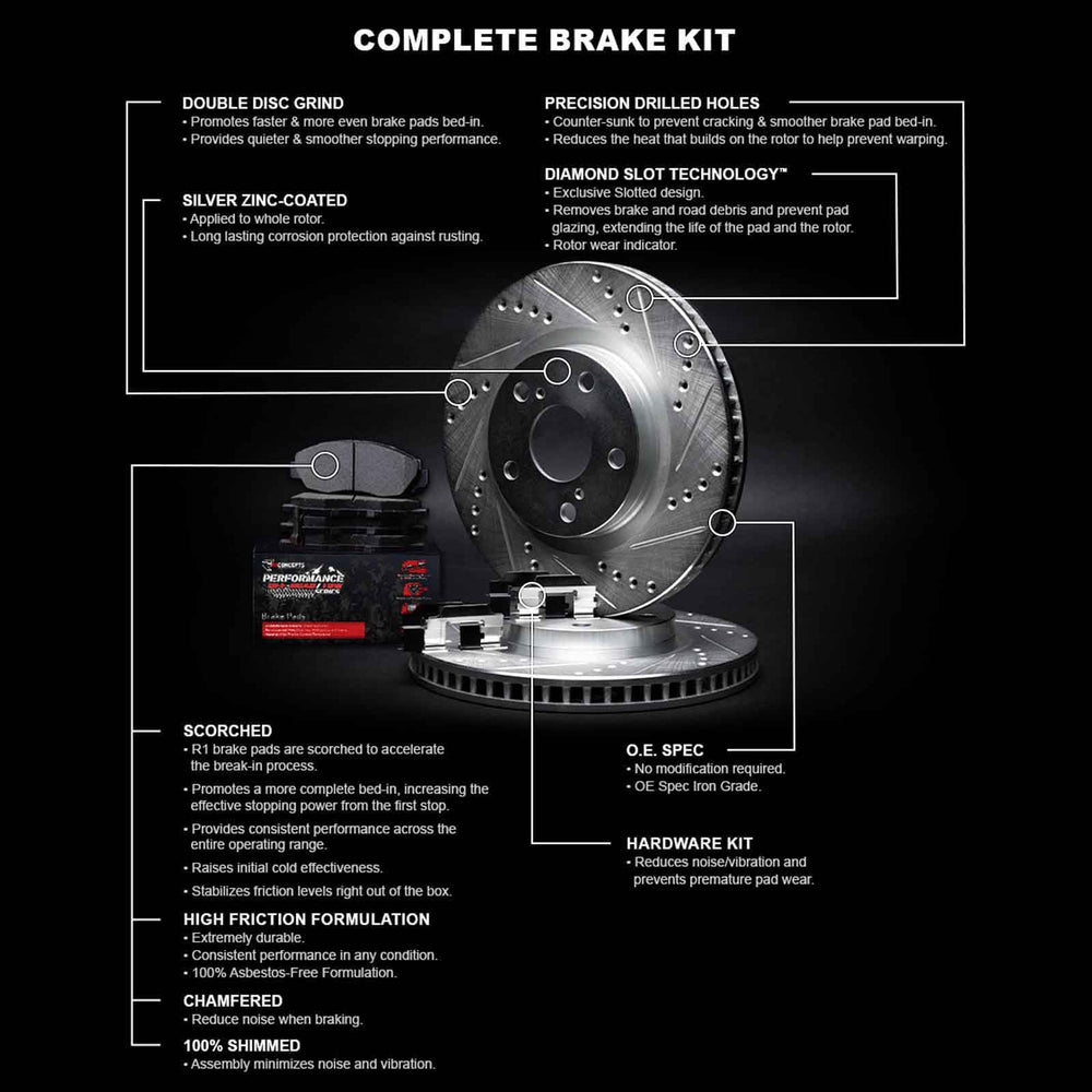 R1 eLINE Series Brake Rotors - D/S - Silver - Perf Off-Road/Tow Pads - Hdw Fits Dodge Durango