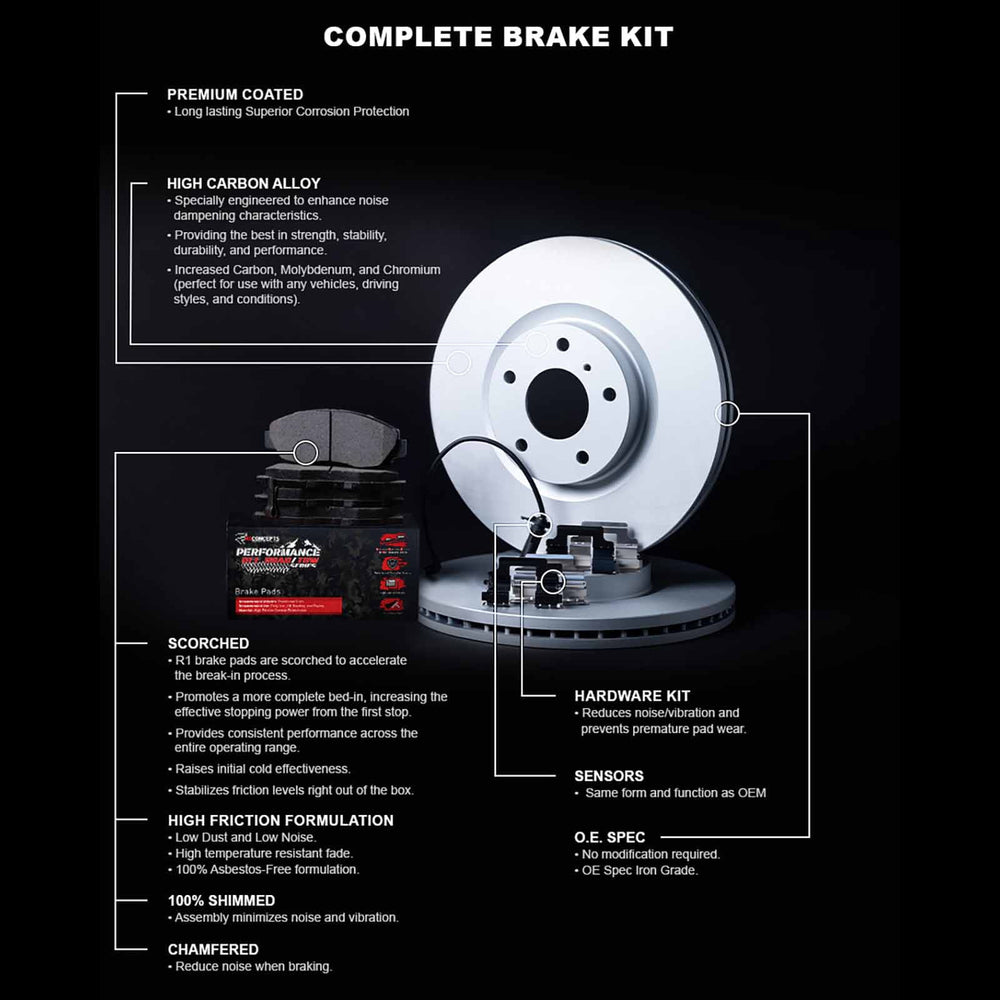 R1 19-25 Cadillac Escalade ESV Front Carbon Coated Brake Rotor Set w/Off-Road/Tow Brake Pads