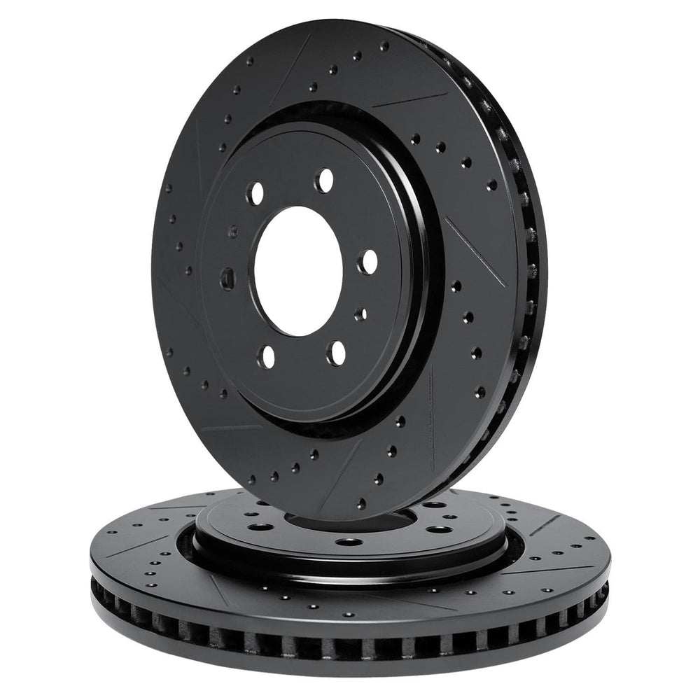R1 17-25 Buick Enclave Rear Drilled & Slotted Black Brake Rotor Set