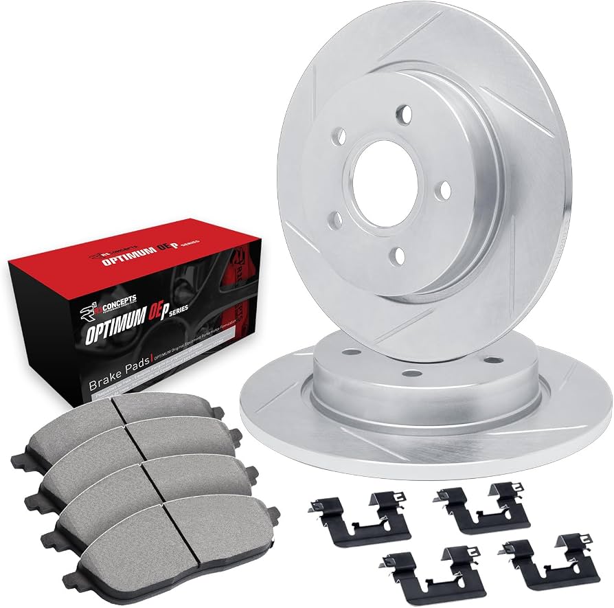R1 Concepts Brake Rotors - Slotted - Silver w/ 5000 Oep Pads Hdw Fits Mitsubishi Lancer