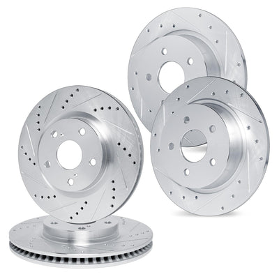 R1 03-05 Jaguar Super V8 Front & Rear Drilled & Slotted Silver Brake Rotor Set