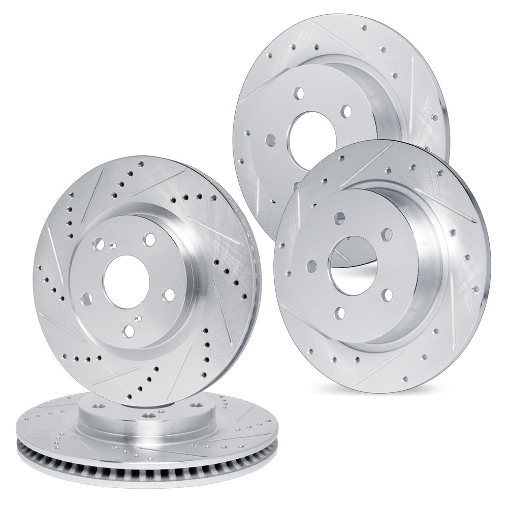 R1 03-05 Jaguar Super V8 Front & Rear Drilled & Slotted Silver Brake Rotor Set