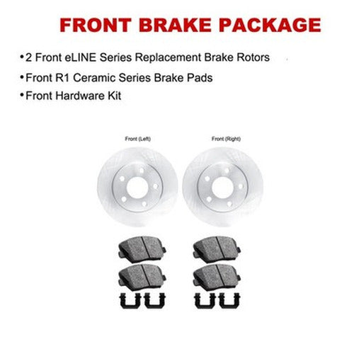 R1 Concepts E- Line Series Brake Rotor with Ceramic Brake Pads Hdw Fits Jeep Compass