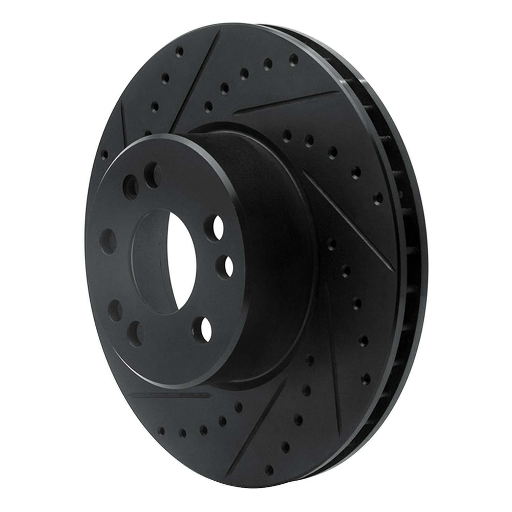 R1 91-99 Mercedes-Benz 300SD Front Left Drilled & Slotted Black Brake Rotor