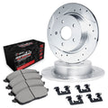 R1 eLINE Series Brake Rotors - D/S - Silver - Perf Off-Road/Tow Pads - Hdw Fits Jeep Liberty