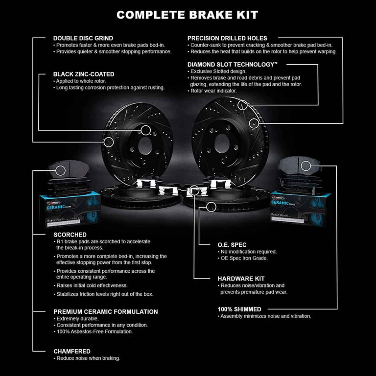 R1 E- Line Series Brake Rotor - D/S - Black w/ Ceramic Pads Hdw Fits Mazda RX-7
