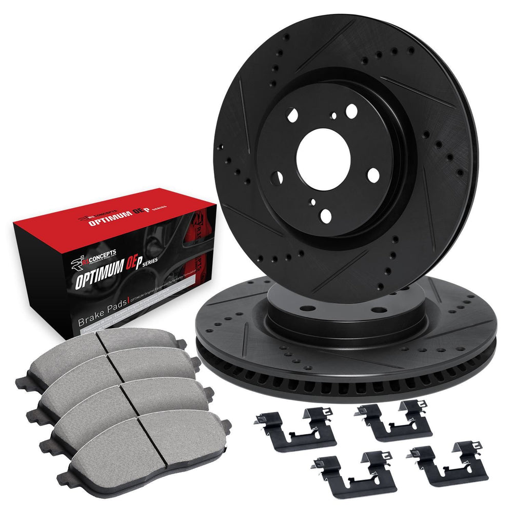 R1 11-17 Chevy Sonic Front Drill/Slot Black Rotors w/Optimum Pads