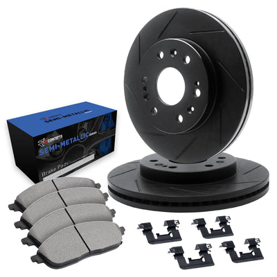 R1 Concepts Brake Rotors - Slotted - Black w/ Semi-Met Pads Hdw Fits Cadillac Escalade