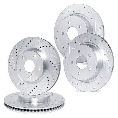 R1 10-25 Audi A3 Front & Rear Drilled & Slotted Silver Brake Rotor Set