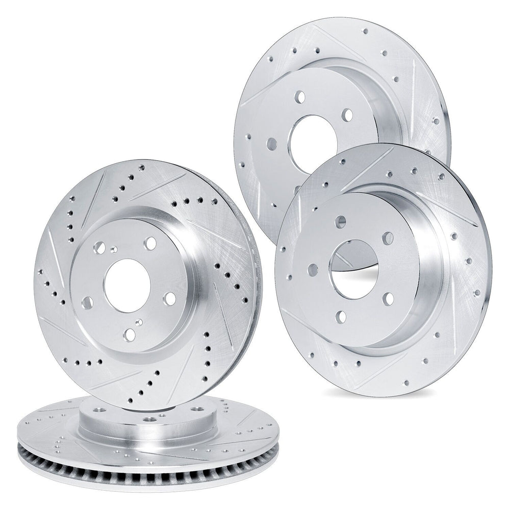 R1 10-25 Audi A3 Front & Rear Drilled & Slotted Silver Brake Rotor Set