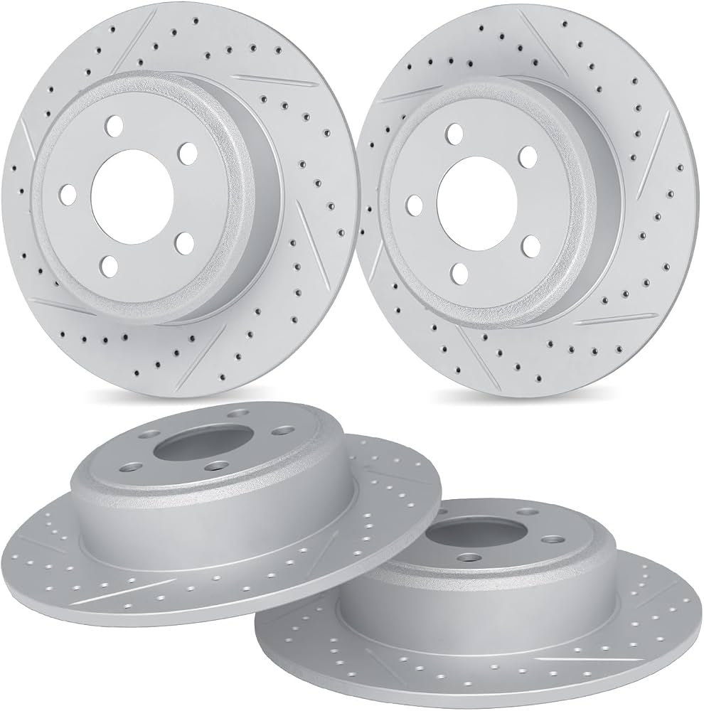 R1 05-12 Acura RL Front & Rear Drilled & Slotted Carbon Coated Brake Rotor Set