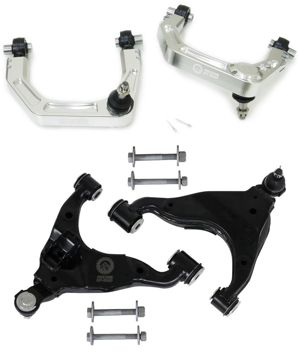 Freedom Offroad Billet Front Upper Control Arms and OEM Replacement Lower Control Arms for 2-4 Inch Lift 16-23 Toyota Tacoma Freedom Off-Road - FO-T701FU-BTFO-T701-1FL