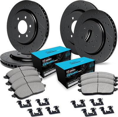 R1 E- Line Series Brake Rotor - D/S - Black w/ Ceramic Pads Hdw Fits Nissan Frontier