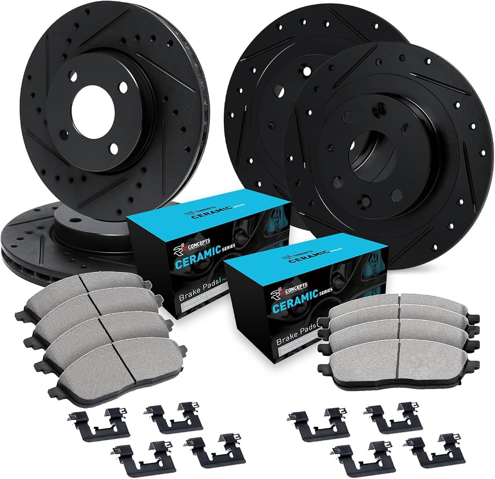 R1 E- Line Series Brake Rotor - D/S - Black w/ Ceramic Pads Hdw Fits Acura EL