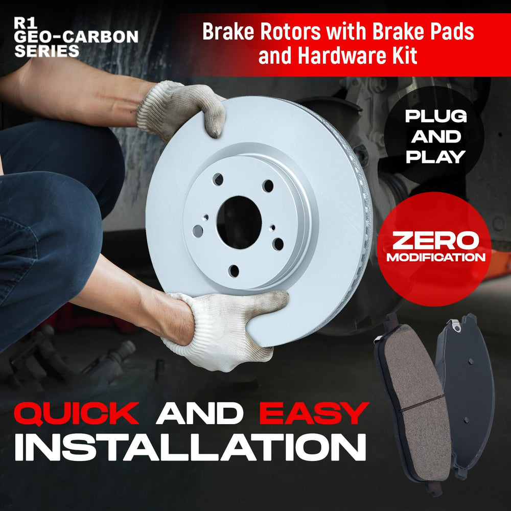 R1 Concepts Brake Rotors - Carbon Coated w/ Euro Ceramic Pads Snsr Hdw