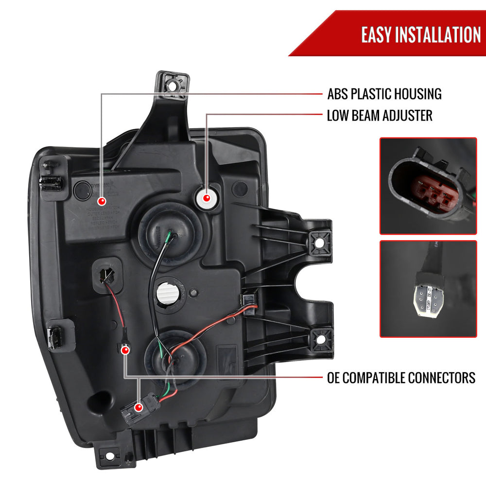 F350 F450 PROJECTOR HEADLIGHTS- BLACK HOUSING WITH SMOKED LENS