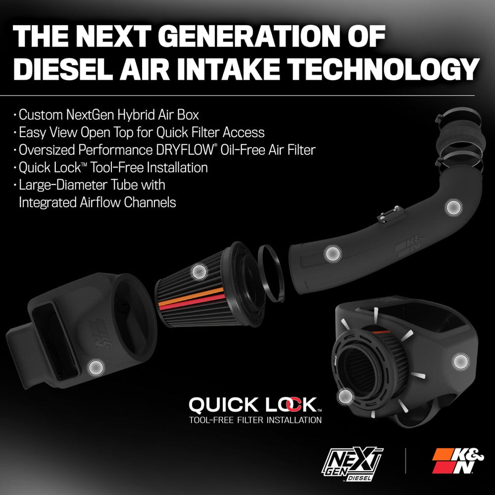 K&N 17-19 GM Heavy Duty 6.6L Diesel NextGen Dry Flow Cold Air Intake