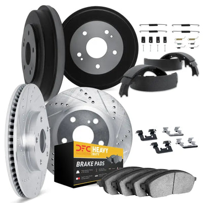 DFC 76-85 Ford Bronco Front & Rear Drill/Slot Silver Rotors Heavy Duty Pads w/Drums/Shoes/Hardware
