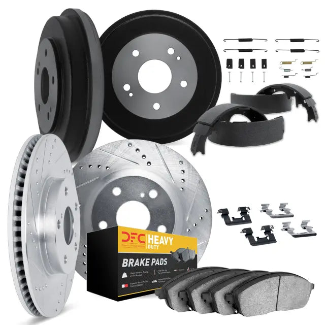 DFC 76-85 Ford Bronco Front & Rear Drill/Slot Silver Rotors Heavy Duty Pads w/Drums/Shoes/Hardware