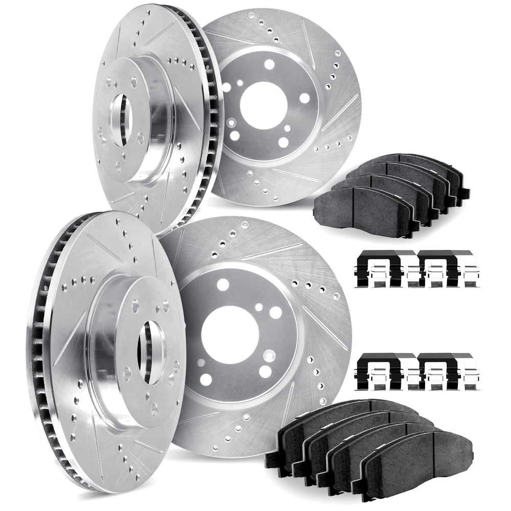 DFC 13-18 Subaru Crosstrek Front & Rear Drill/Slot Silver Rotors 5000 Adv Brake Pads w/Hardware
