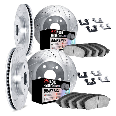 DFC 13-19 Cadillac ATS Front & Rear Drill/Slot Silver Rotors 4000 HybriDynamic Brake Pads w/Hardware