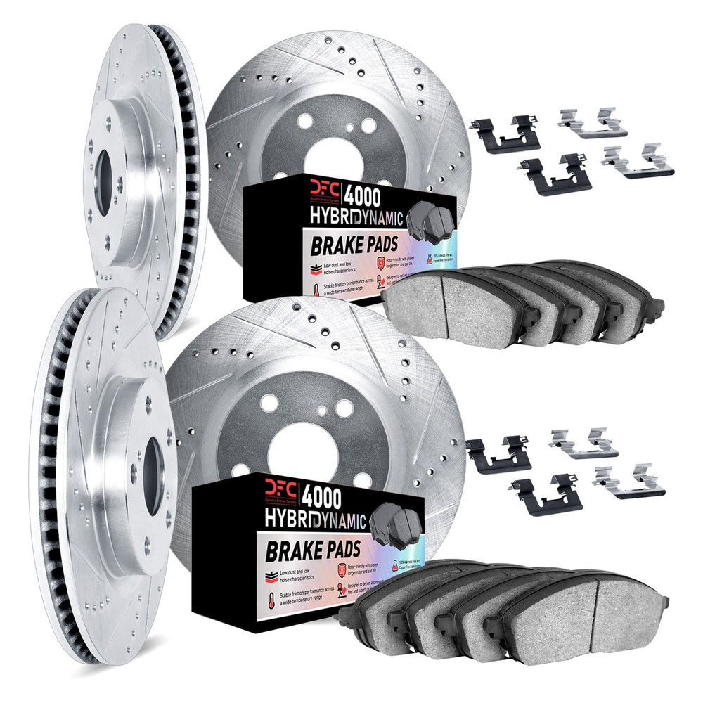 DFC 13-19 Cadillac ATS Front & Rear Drill/Slot Silver Rotors 4000 HybriDynamic Brake Pads w/Hardware