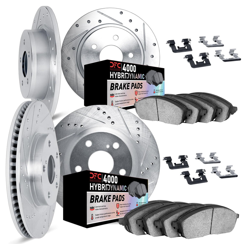 DFC 99-15 Volkswagen Jetta/Golf Front & Rear Drill/Slot Silver Rotors 4000 HybriDyna Pads w/Hardware