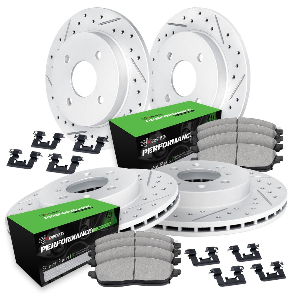 R1 93-01 Acura Integra Front & Rear Drill/Slot Carbon Coated Rotor Set w/Perf Sport Pads