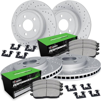 R1 99-08 Acura TL Front & Rear Drill/Slot Carbon Coated Rotor Set w/Perf Sport Pads