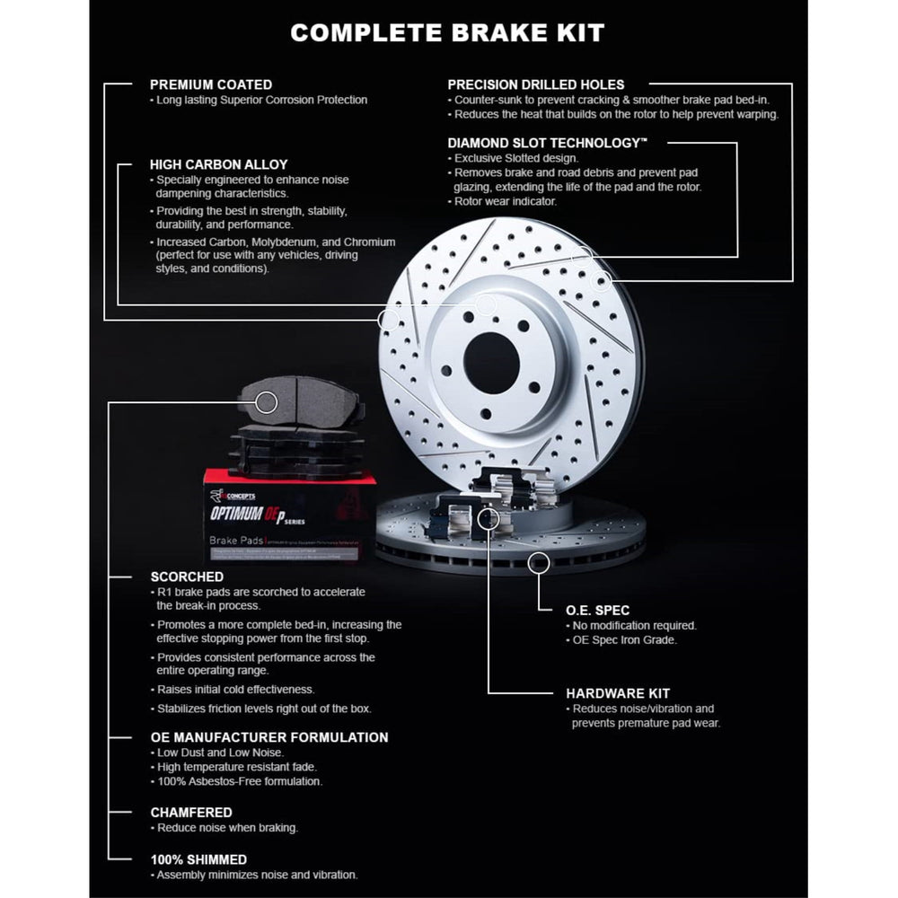 R1 17-20 Buick Enclave Front Drill/Slot Carbon Coated Rotor Set w/Optimum Pads