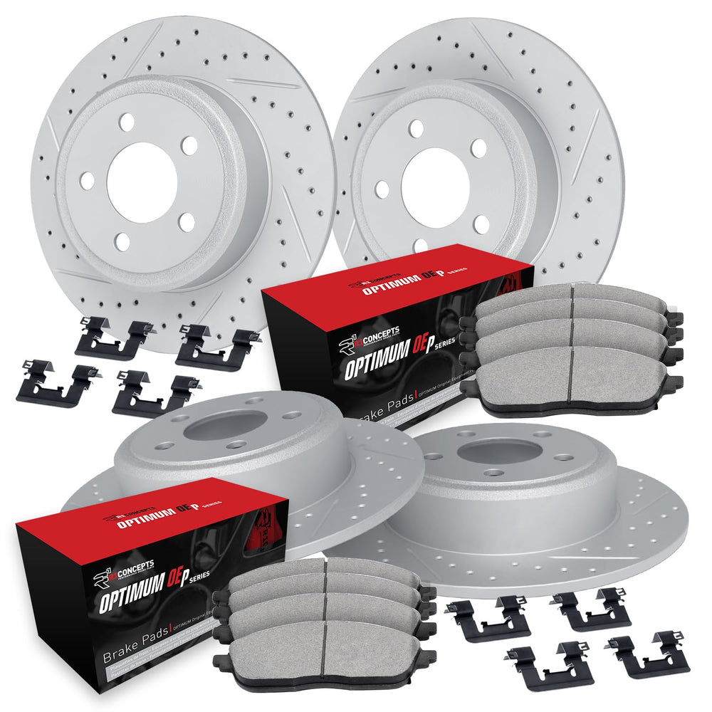 R1 13-20 ScIon FR-S Front & Rear Drill/Slot Carbon Coated Rotor Set w/Optimum Pads